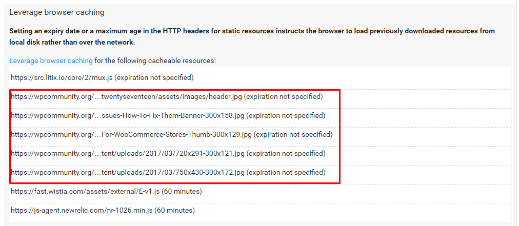 leverage browser caching for the following cacheable resources: