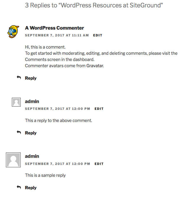 comments in wordpress