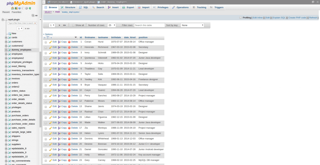 creating mysql tables