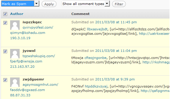 delete wordpress spam comments