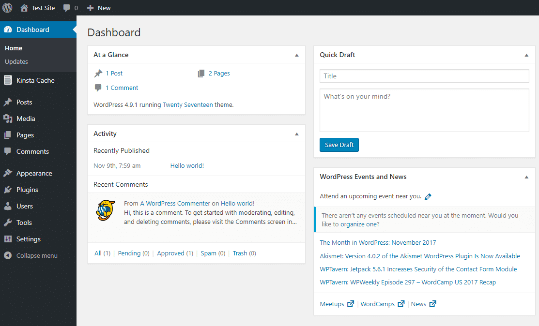 wordpress admin dashboar