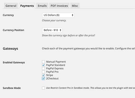 Rcp payment setting