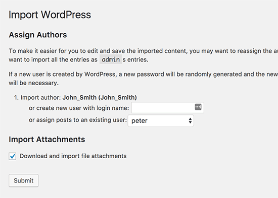 Weebly to WordPress tool setting