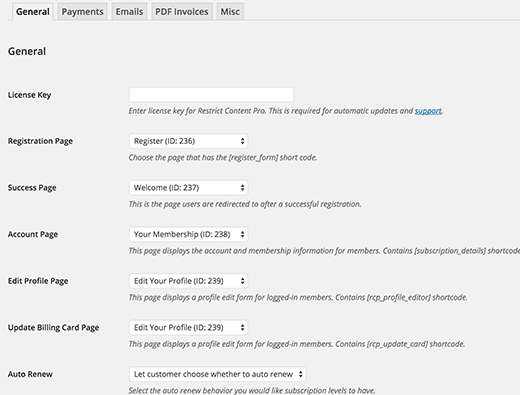 Restrict content pro setting