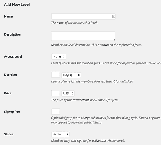 restrict content pro subscription level