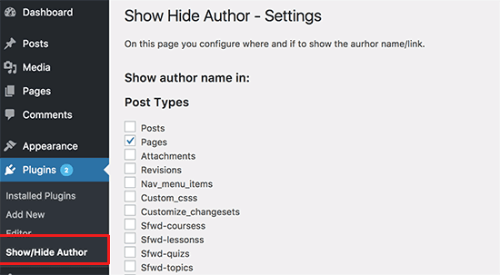 show hide author plugin
