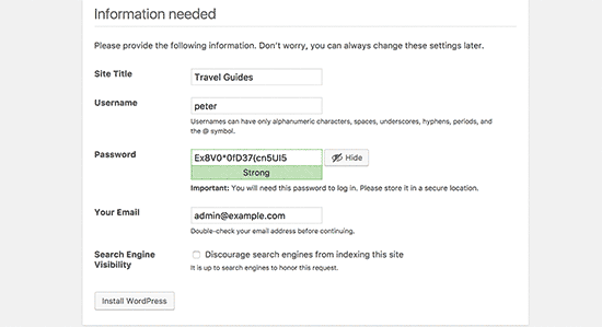 WordPress in Subdirectory