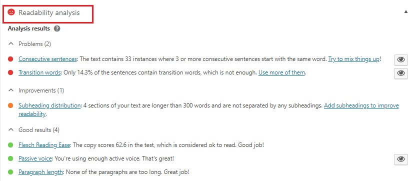 Yoast seo readability analysis