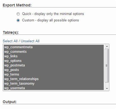 custom export phpmyadmin