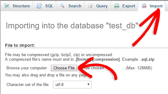 phpmyadmin import database