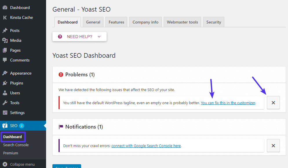 yoast seo dashboard