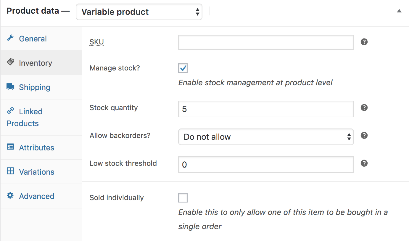 WooCommerce product variation