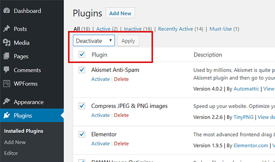 deactivate plugins