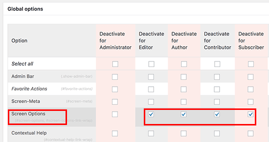 deactivate scr options