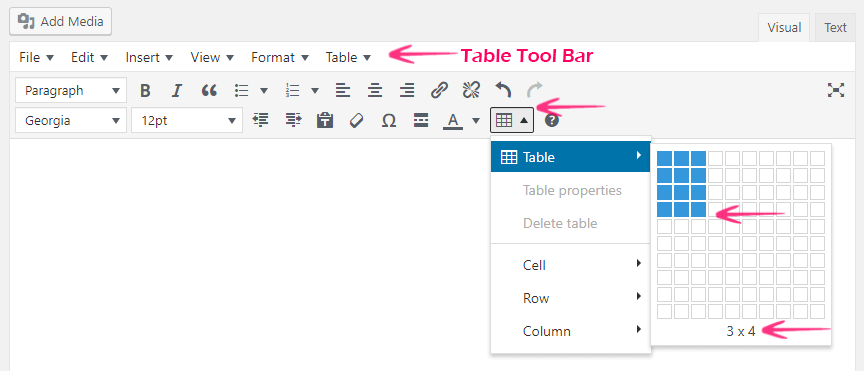 insert tables in wordpress tinymce advanced