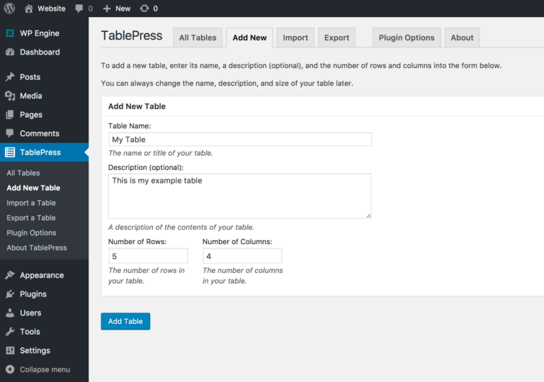 Inserting Tables in WordPress Using TablePress