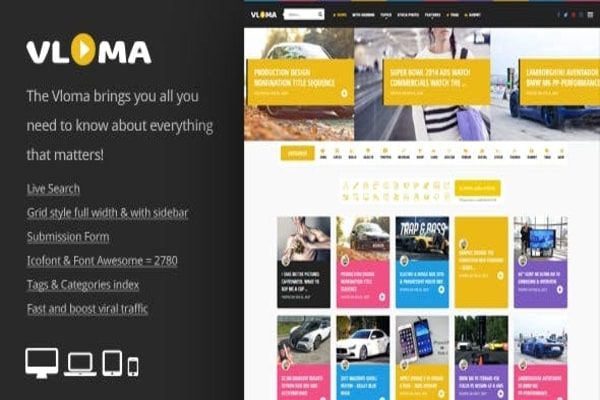Vloma Grid responsive WordPress video theme 