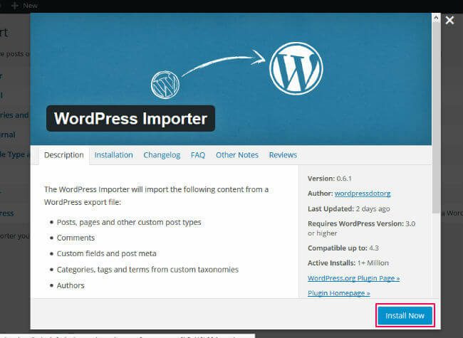 WordPress Importer plugin