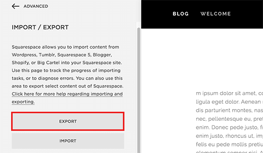 export squarespace