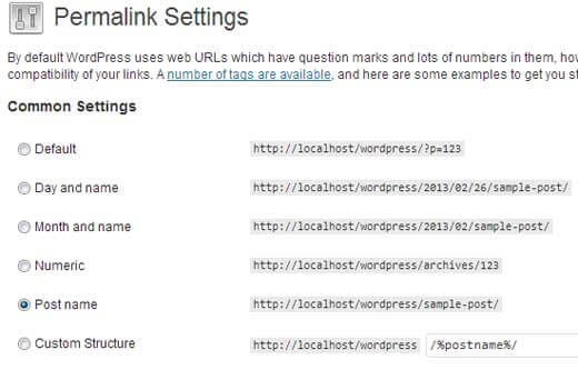 permalink settings post name