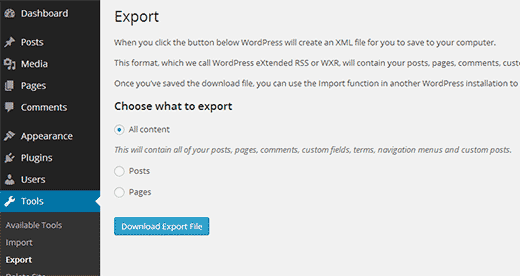 wp multisite export site