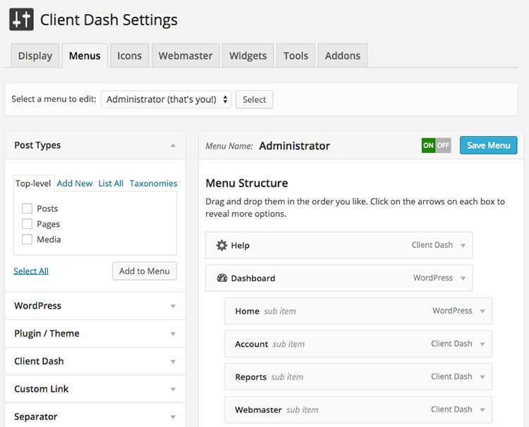 client dash WordPress Plugins