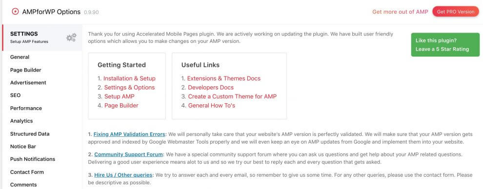 AMP for WP Plugin Settings page