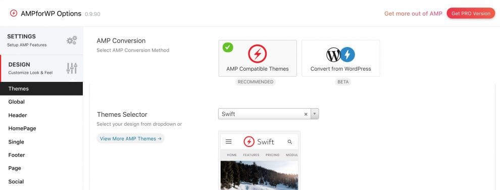 AMP for WP Themes option