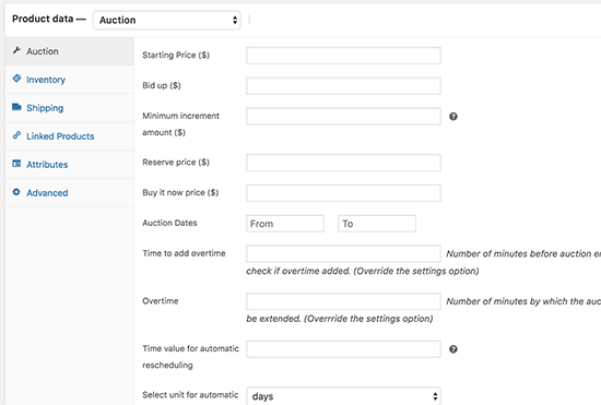 auctionitem settings