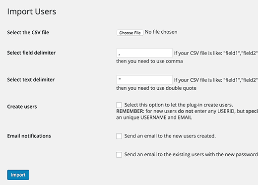 import and export WordPress users