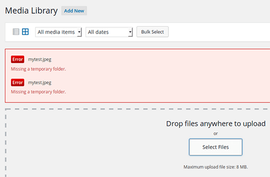 fix Missing a Temporary Folder Error in WordPress