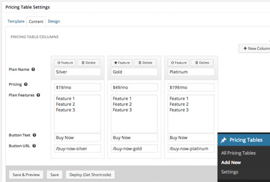 Pricing Tables in WordPress