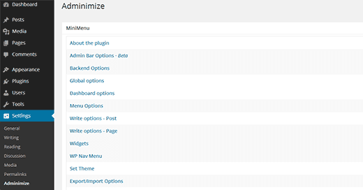 adminimize-menu Manage WordPress toolbar