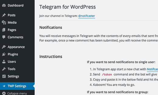 WordPress Site with Telegram App
