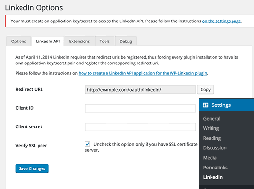 wp linkedin settings