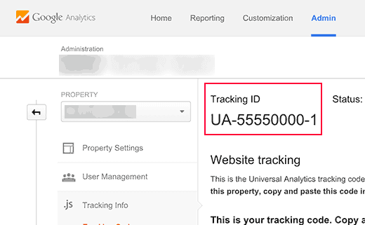 UA tracking code
