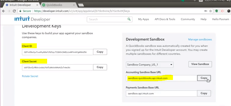 Developer key QuickBooks