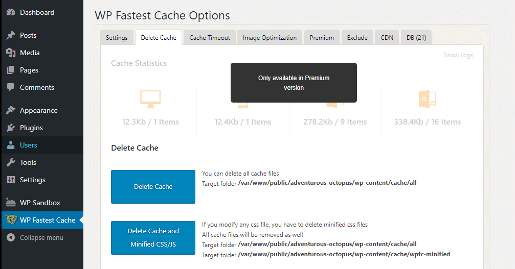 wp fastest cache delete
