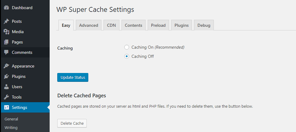 wp super cache delete