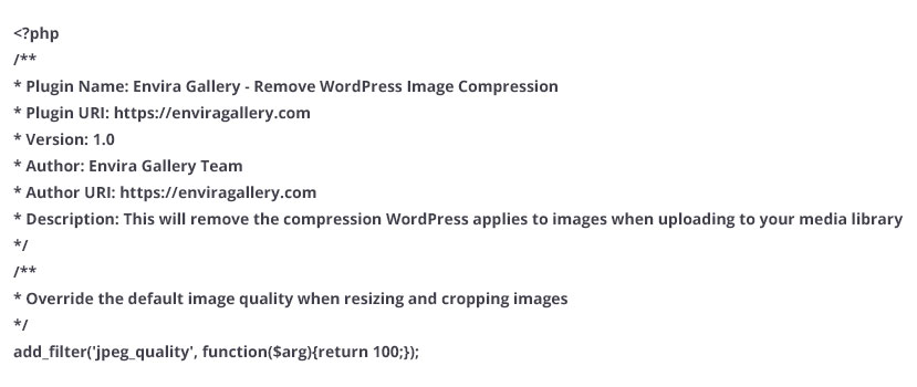 code to remove WordPress image compression