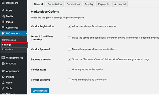 WC vendor setting page