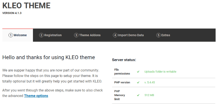 configuration of kleo theme