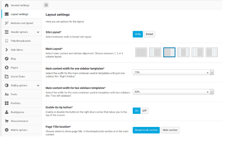 customize design and layout in theme option